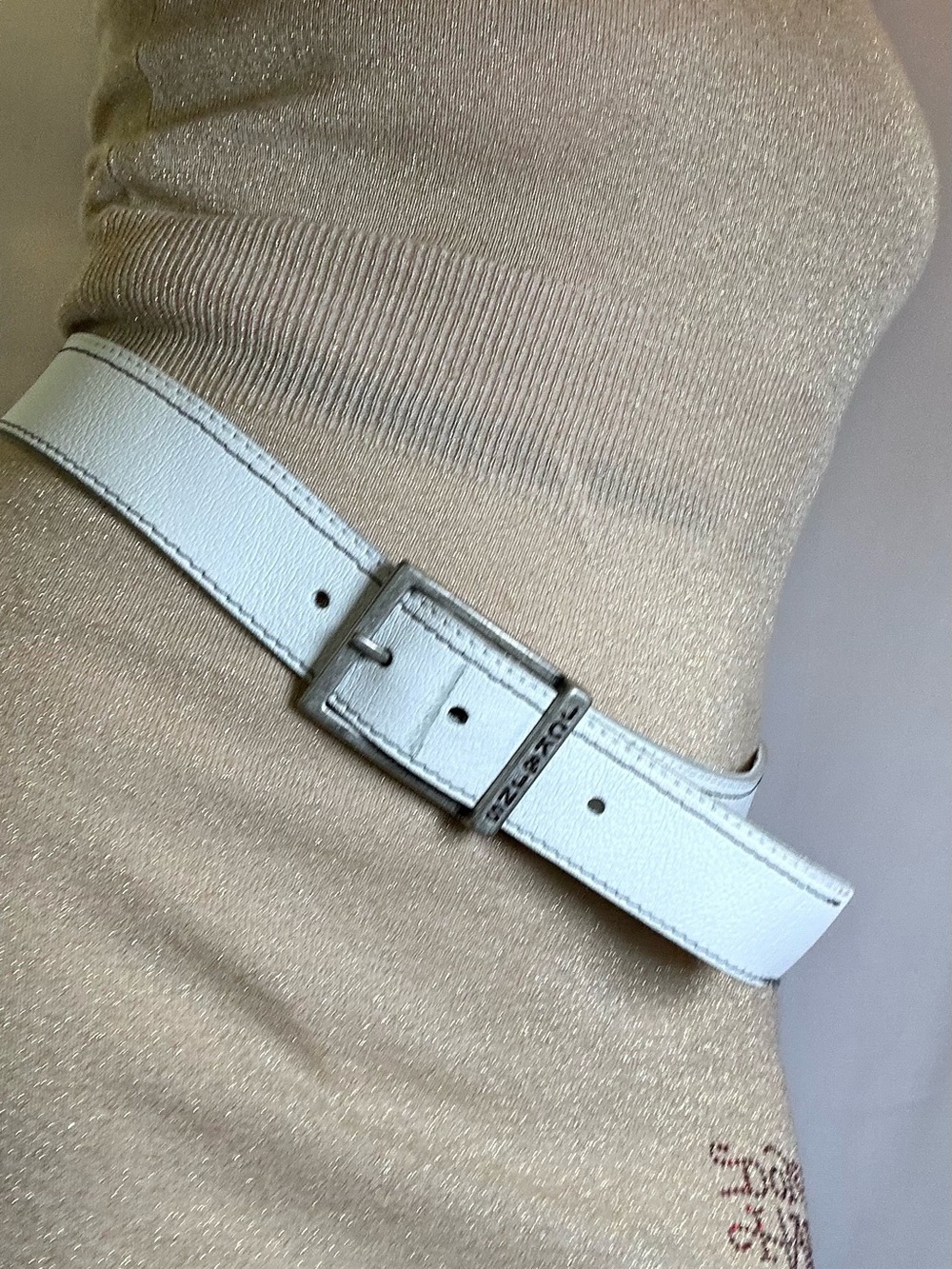 Jack & Jones White Genuine Leather Belt Buffalo Hide Size 85 (approx. 34” waist)